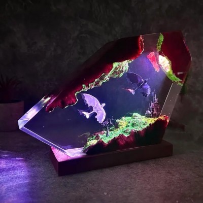 Handmade Dragon Resin Wood Lamp Anniversary Couple Gift