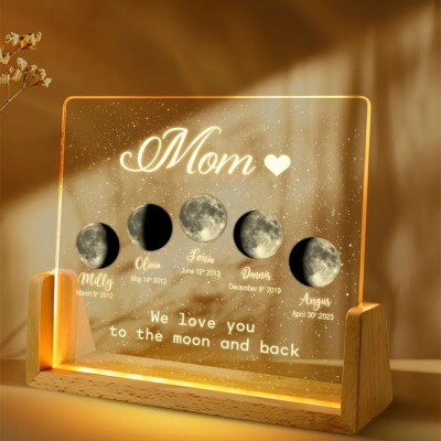 Personalized Mom Moon Phase Night Light By Date Gift For Mother's Day