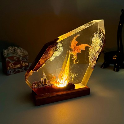 Handmade Fire Dragon Resin Lamp