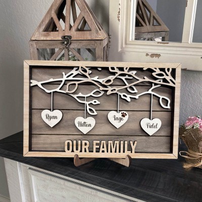 Personalized Wood Family Tree Sign With Name Engraved Home Decor For Mother's Day Love Grows Here