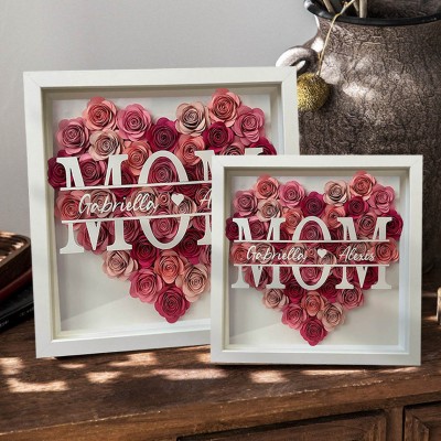 Custom Mom Flower Shadow Box With Kids Name For Mother's Day