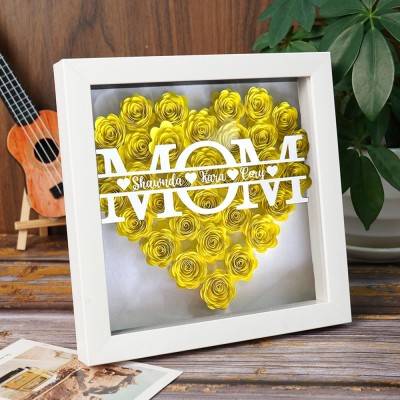 Custom Mom Flower Shadow Box With Kids Name For Mother's Day
