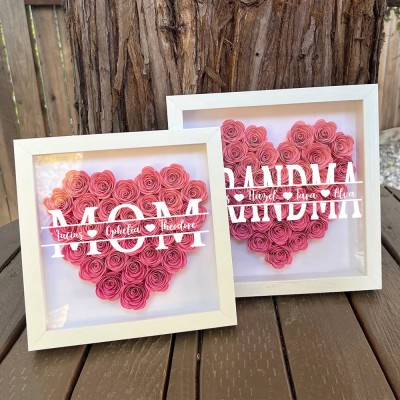 Custom Mom Flower Shadow Box With Kids Name For Mother's Day