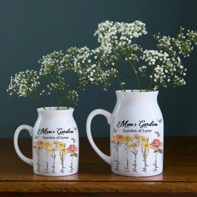 Personalized Garden of Love Birth Flower Vase With Kids Names For Mother's Day Gift
