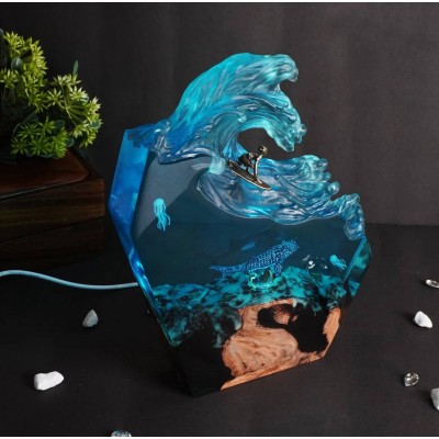 Resin Ocean Table Wood Lamp Art Home Decor