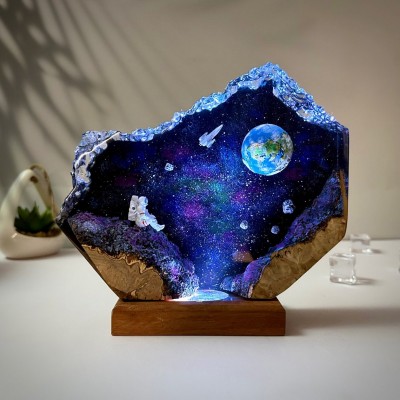 Space Resin Wood Table Art Lamp Home Decor