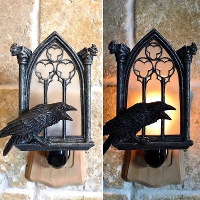 Raven and Window Nightlight for Gothic Fantasy Home Decor