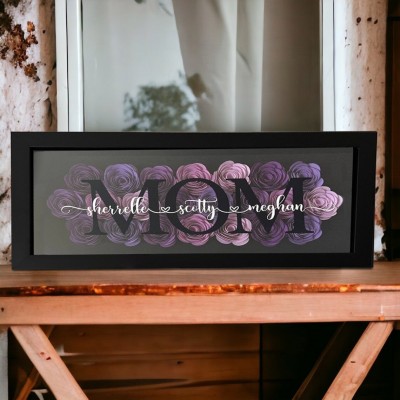 Custom Mom Flower Shadow Box With Kids Name For Grandma Mother's Day Gift Ideas