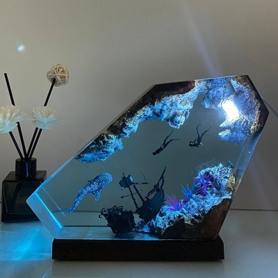 Ocean Whale Shark and Couple Drivers Resin Lamp Unique Christmas Gifts