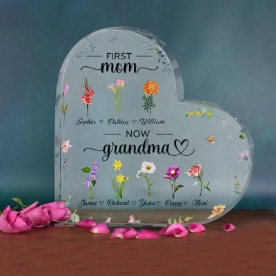 Personalized Birth Flower Acrylic Plaque Home Decor For Mom Grandma Gift Ideas