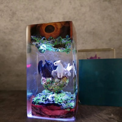 Handmade Dragon Resin Wood Lamp For Boyfriend Girlfriend Couple Gift