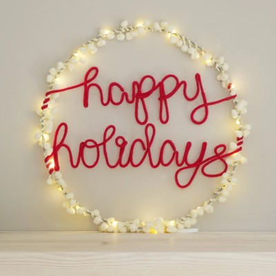 Personalized Pom Pom Wreath Light Holiday Decoration
