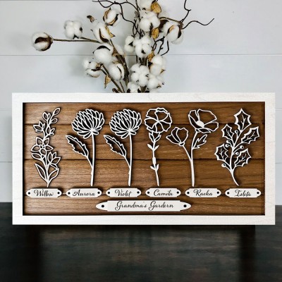 Custom Grandma's Garden Birth Flower Wood Sign Home Decor Wall Art For Mother's Day Gift Ideas