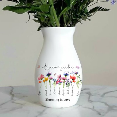 Custom Grandma's Garden Vase With Grandkids Name and Birth Flower For Mother's Day