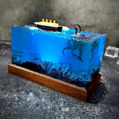 Wood Resin Lamp Art Home Decor