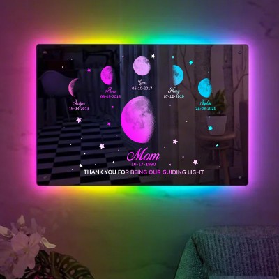 Personalized Mom Moon Phase Led Mirror Light By Date For Mom Grandma Christmas Gift