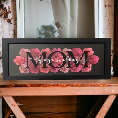 Custom Mom Flower Shadow Box With Kids Name For Grandma Mother's Day Gift Ideas