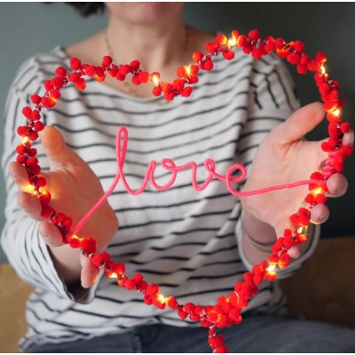 Personalized Pom Pom Heart Light Holiday Decoration