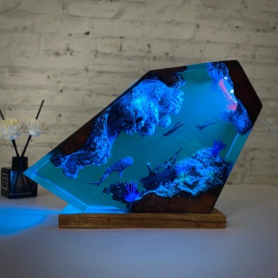 Ocean Resin Wood Table Art Lamp Home Decor