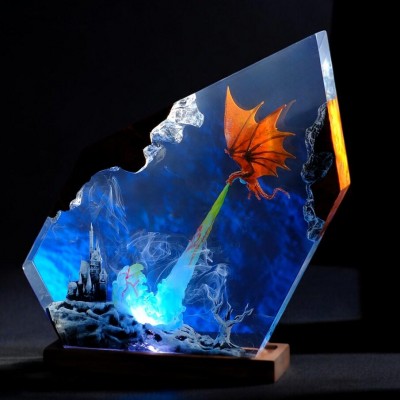 Handmade Fire Dragon Resin Lamp