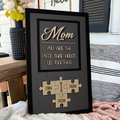 Mom Puzzle Sign Custom Mother's Day Wood Sign Gift Ideas Piece That Holds Us Together