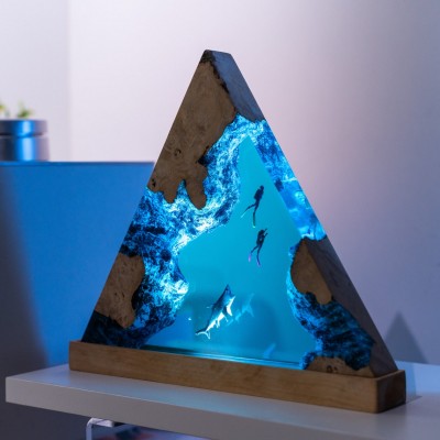 Ocean Resin Wood Table Art Lamp Home Decor