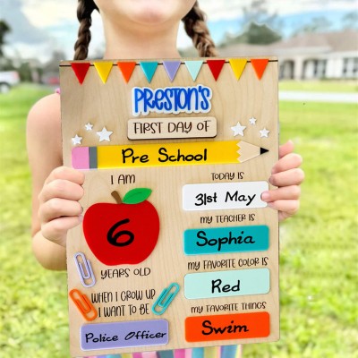 Personalized Back to School Sign First Day of School Photo Prop For Kids Gift