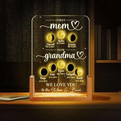First Mom Now Grandma Personalized Moon Phase Night Light By Date For Mother's Day Gift
