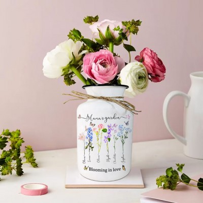 Custom Mama's Garden Vase With Grandkids Name and Birth Flower For Mother's Day