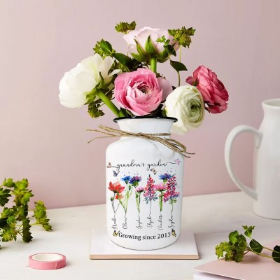 Custom Grandma's Garden Vase With Grandkids Name and Birth Flower For Mother's Day