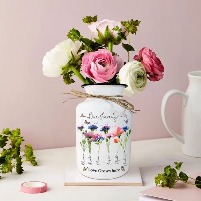 Custom Our Family's Garden Vase With Grandkids Name and Birth Flower For Mother's Day