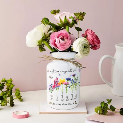 Custom Nana's Garden Vase With Grandkids Name and Birth Flower For Mother's Day