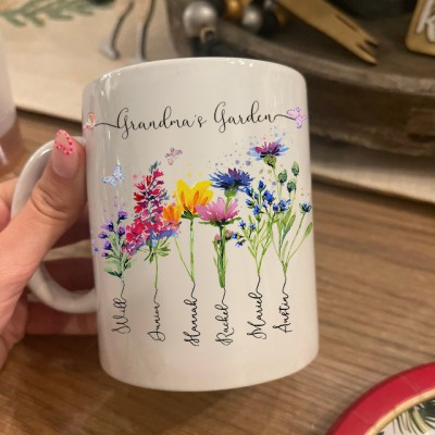 Custom Grandma's Garden Mug Birth Month Flower With Grandchildren Name Gift Ideas For Mother's Day