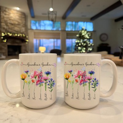 Custom Grandma's Garden Mug Birth Month Flower With Grandchildren Name Gift Ideas For Mother's Day