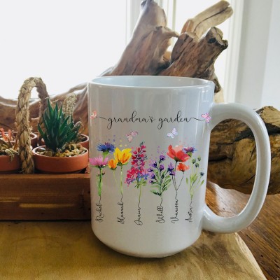 Custom Grandma's Garden Mug Birth Month Flower With Grandchildren Name Gift Ideas For Mother's Day