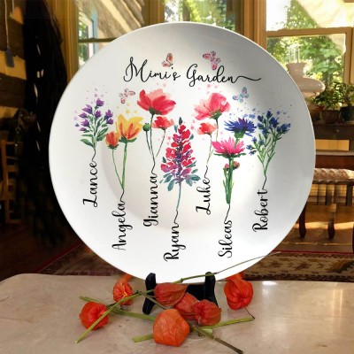 Mimi's Garden Platter Personalized Birth Flower Plate With Kids Name For Mother's Day Gift