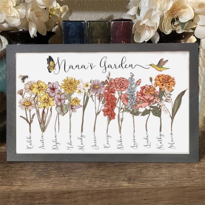 Personalized Nana's Garden Birth Flower Wood Sign With Grandchildren Name Home Wall Art For Mother's Day
