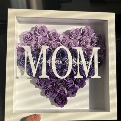 Personalized Mom Flower Shadow Box With Kids Name For Mother's Day