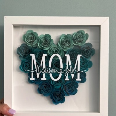 Personalized Mom Flower Shadow Box With Kids Name For Mother's Day