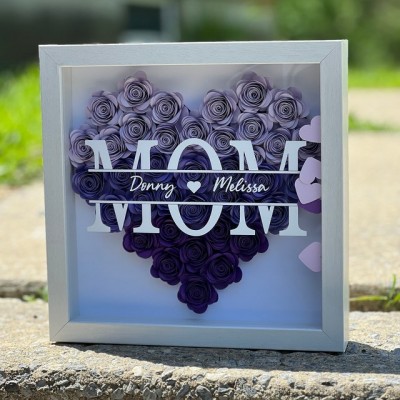 Personalized Mom Flower Shadow Box With Kids Name For Mother's Day