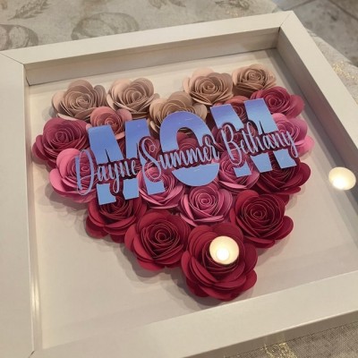 Personalized Mom Flower Shadow Box With Kids Name For Mother's Day