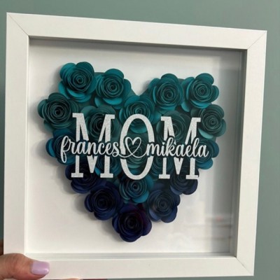 Personalized Mom Flower Shadow Box With Kids Name For Mother's Day