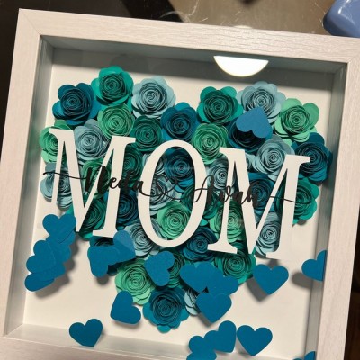 Personalized Mom Flower Shadow Box With Kids Name For Mother's Day