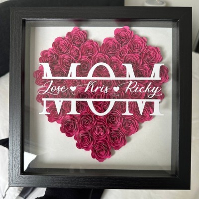 Personalized Mom Flower Shadow Box With Kids Name For Mother's Day