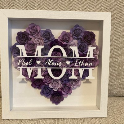 Personalized Mom Flower Shadow Box With Kids Name For Mother's Day