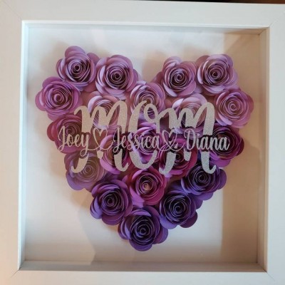 Personalized Mom Flower Shadow Box With Kids Name For Mother's Day