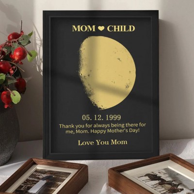 Personalized Map Moon Phase Photo Wood Sign Warm For Mother's Day Gift