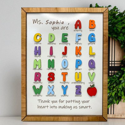 Personalized Teacher Appreciation Gift ABC Wood Sign