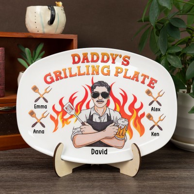 Personalized Daddy's Grilling Platter With Kids Name For Father's Day Gift