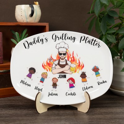 Personalized Daddy's Grilling Platter With Kids Name For Father's Day Gift